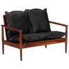 vidaXL Canapé 2 places noir cuir véritable et bois d'acacia solide