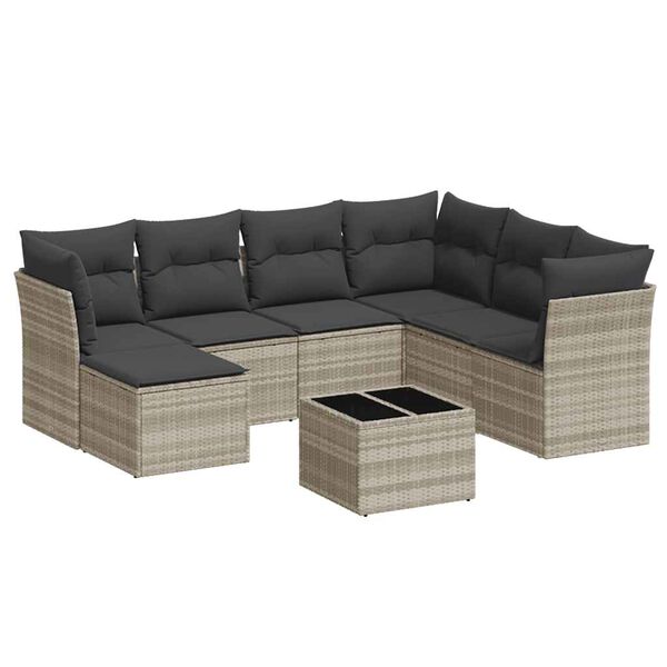 vidaXL Salon de jardin 8 pcs avec coussins gris clair r&eacute;sine tress&eacute;e