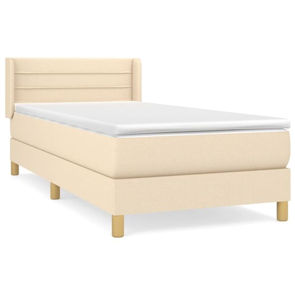 vidaXL Sommier &agrave; lattes de lit avec matelas Cr&egrave;me 90x200 cm Tissu