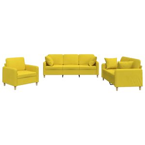 vidaXL Ensemble de canap&eacute;s 3 pcs avec coussins jaune clair tissu