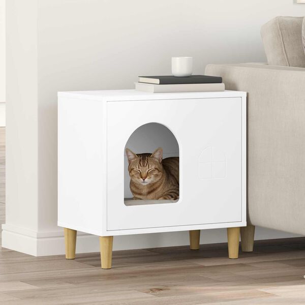 vidaXL Maison pour chat Blanc 51 x 30 x 52 cm Bois d'ing&eacute;nierie