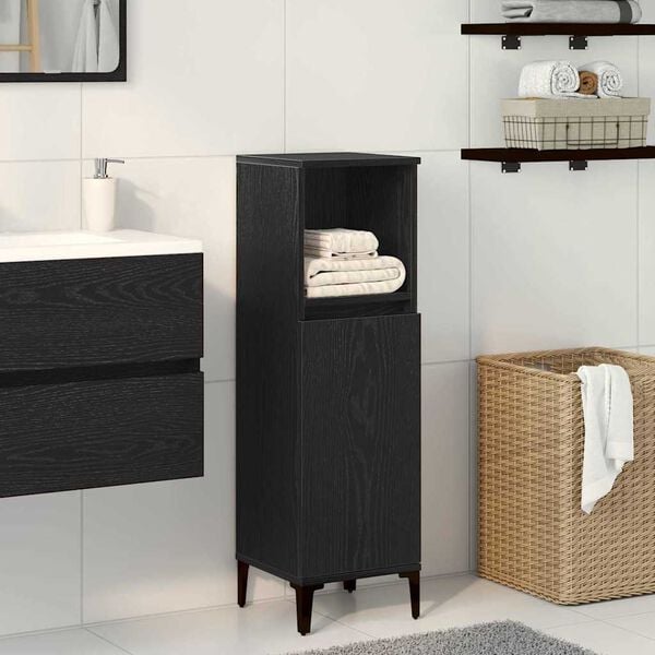 vidaXL Cabinet de salle de bain avec porte Ch&ecirc;ne noir 30 x 30 x 100 cm