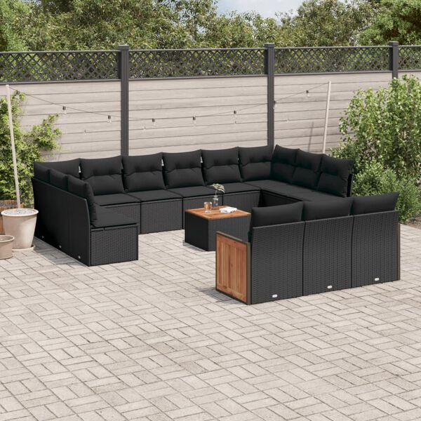 vidaXL Salon de jardin avec coussins 14 pcs noir r&eacute;sine tress&eacute;e