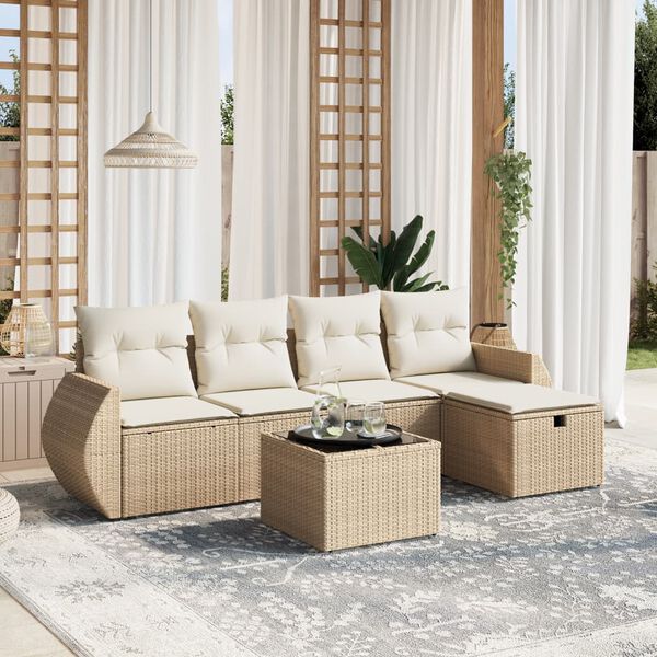 vidaXL Salon de jardin avec coussins 5 pcs beige r&eacute;sine tress&eacute;e