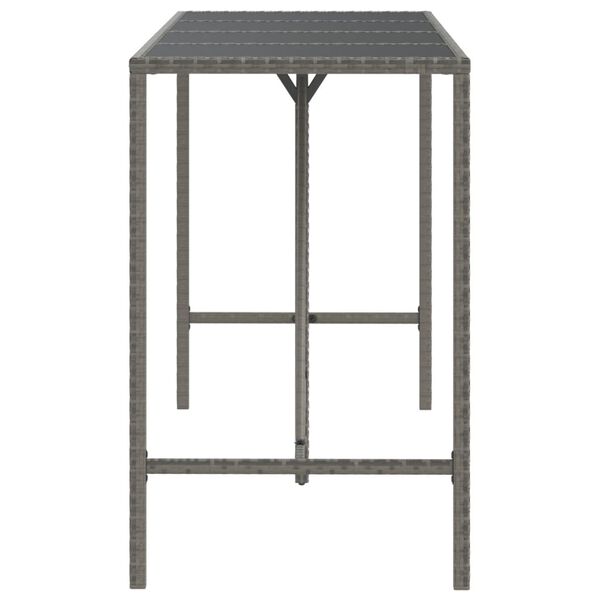 vidaXL Table de bar et dessus en verre gris 180x70x110 cm poly rotin
