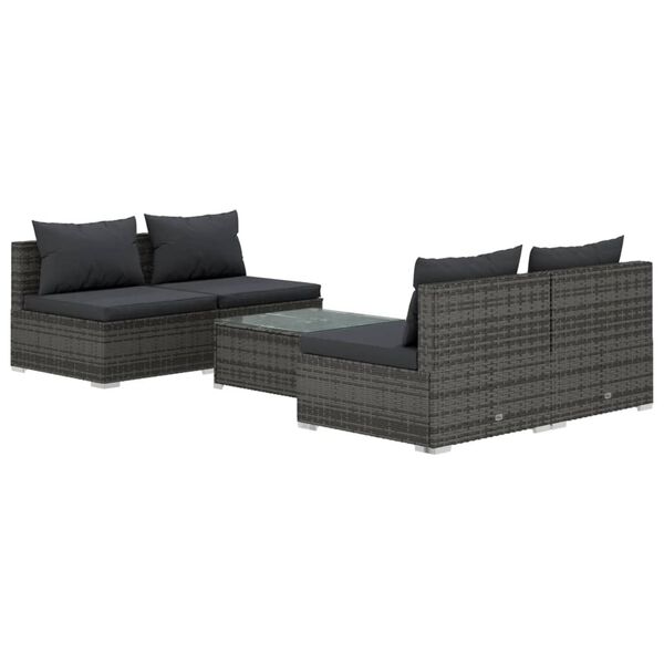 vidaXL Salon de jardin 5 pcs avec coussins r&eacute;sine tress&eacute;e gris