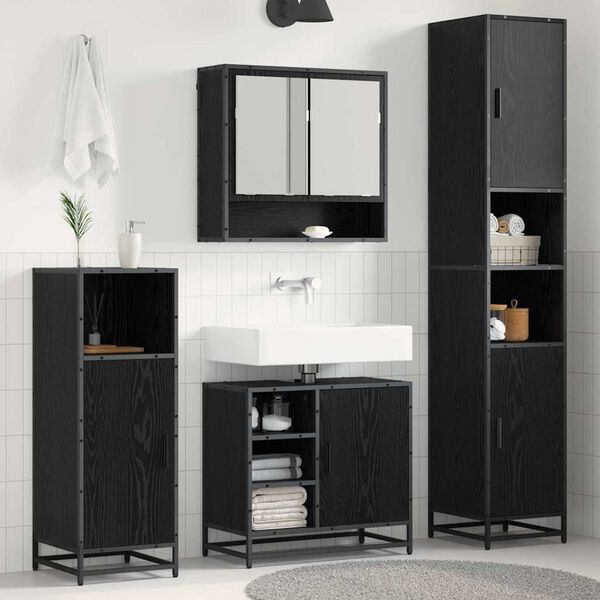 vidaXL Ensemble de mobilier de salle de bain 3 pcs Ch&ecirc;ne noir