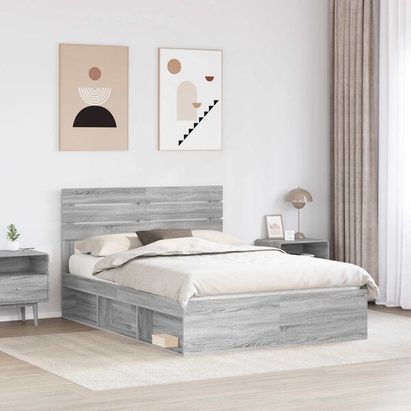 vidaXL Cadre de lit Gris Sonoma 140 x 200 cm Pin massif