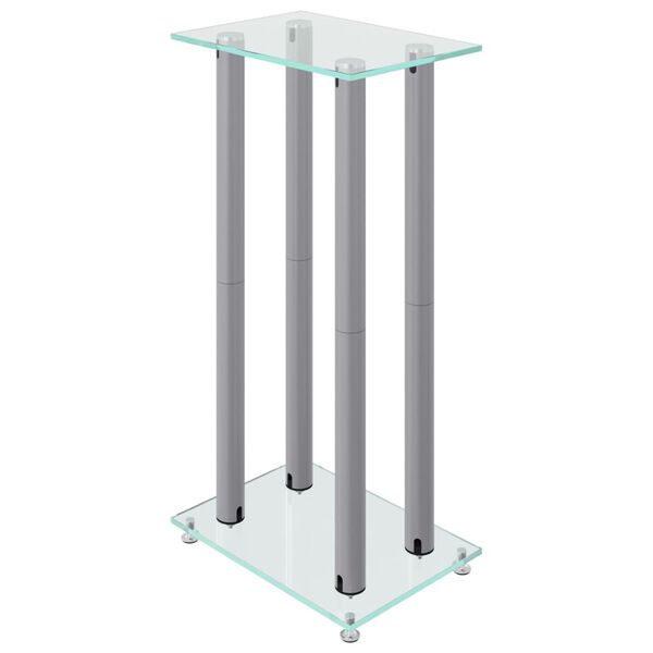 vidaXL Supports de haut-parleurs 2 pcs argent&eacute; verre tremp&eacute; 4 piliers
