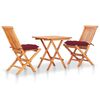 vidaXL Ensemble de bistro 3 pcs avec coussins rouge bordeaux Teck