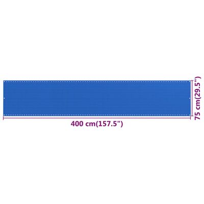 vidaXL Écran de balcon Bleu 75x400 cm PEHD