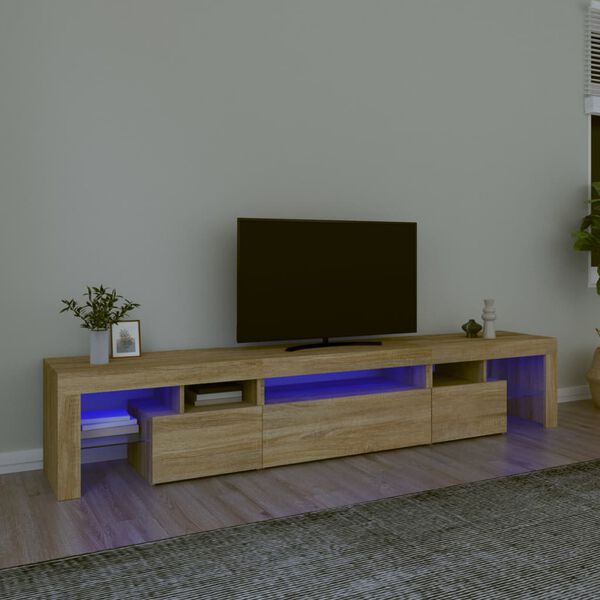 vidaXL Meuble TV avec lumi&egrave;res LED Ch&ecirc;ne sonoma 215x36,5x40 cm