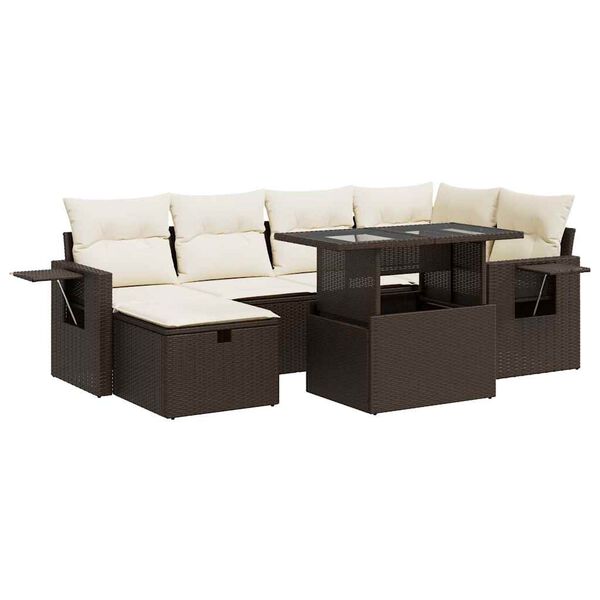 vidaXL Salon de jardin avec coussins 7 pcs marron r&eacute;sine tress&eacute;e