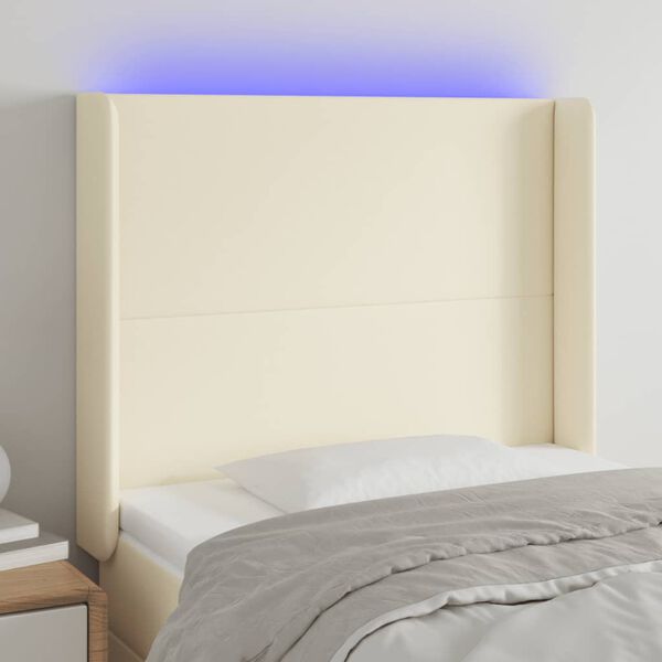vidaXL T&ecirc;te de lit &agrave; LED Cr&egrave;me 103x16x118/128 cm Similicuir