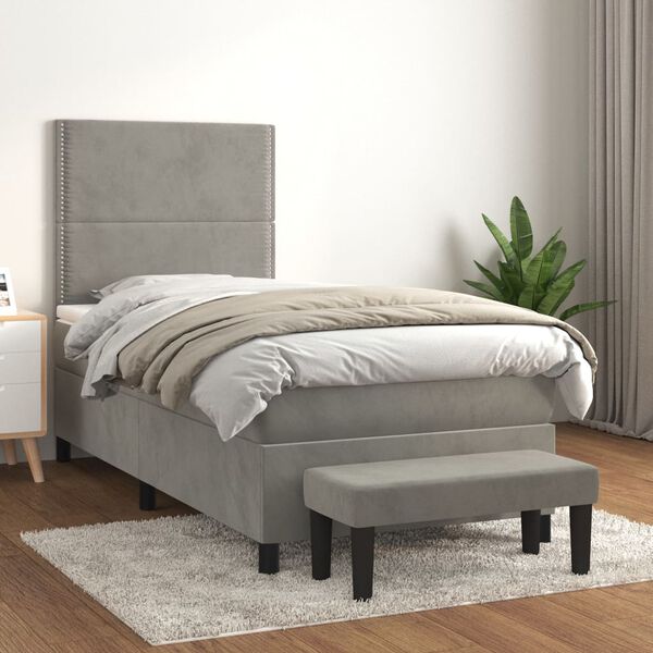 vidaXL Sommier &agrave; lattes de lit et matelas Gris clair 80x200 cm Velours