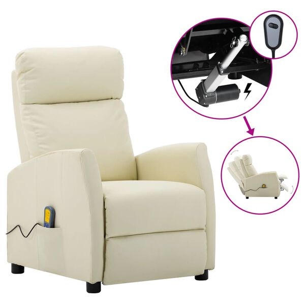vidaXL Fauteuil de massage &eacute;lectrique Cr&egrave;me Similicuir