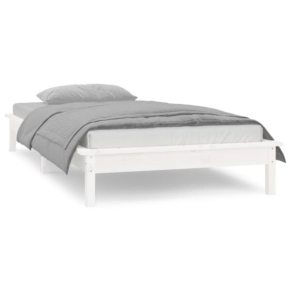 vidaXL Cadre de lit à LED sans matelas blanc 75x190 cm bois massif