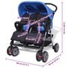 vidaXL Poussette à deux places Acier Bleu et noir