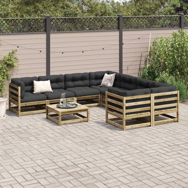 vidaXL Salon de jardin 9 pcs avec coussins bois de pin impr&eacute;gn&eacute;
