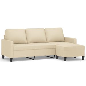 vidaXL Canap&eacute; &agrave; 3 places avec repose-pieds Cr&egrave;me 180 cm Tissu