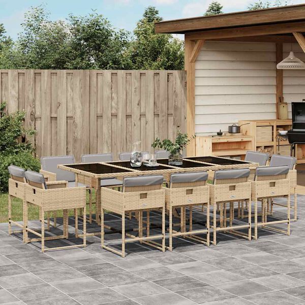 vidaXL Ensemble &agrave; manger de jardin coussins 13 pcs m&eacute;lange beige rotin