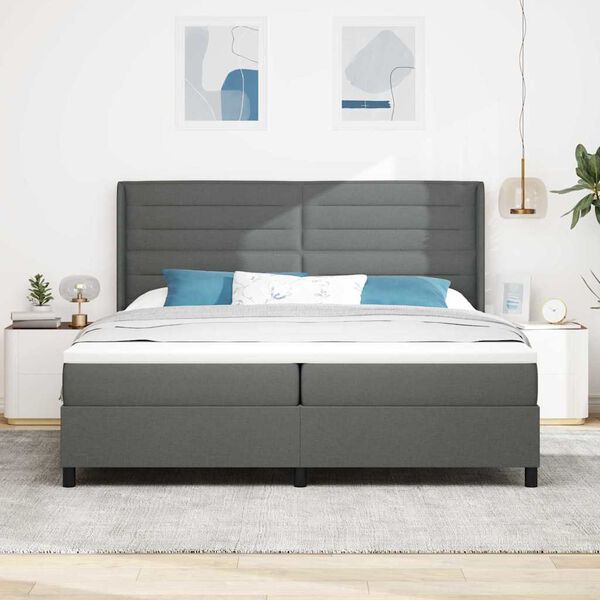 vidaXL Lit &agrave; ressort LED avec matelas Gris fonc&eacute; 200 x 200 cm tissu