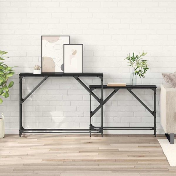 vidaXL Table console 2 pcs Chêne noir 100 x 28 x 75 cm