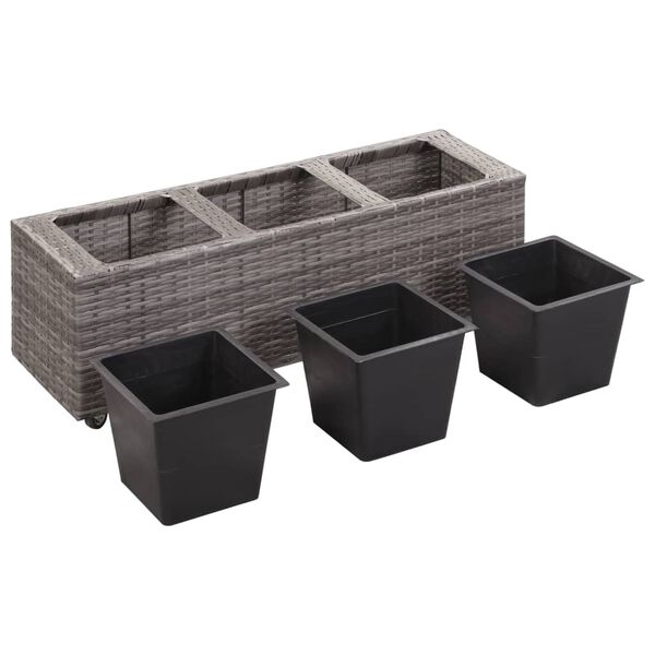 vidaXL Lit surélevé de jardin à 3 pots 100x30x36cm Résine Tressée Gris