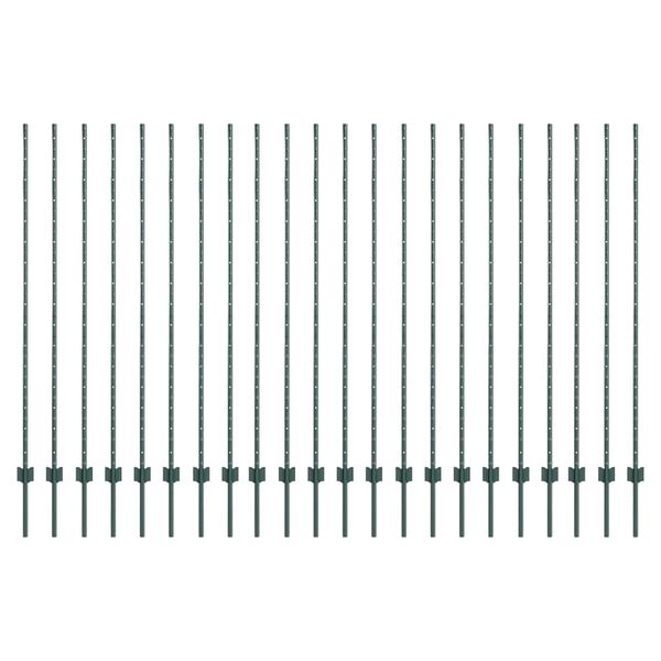 vidaXL Poteaux de clôture 22 pcs Vert 200 cm Acier