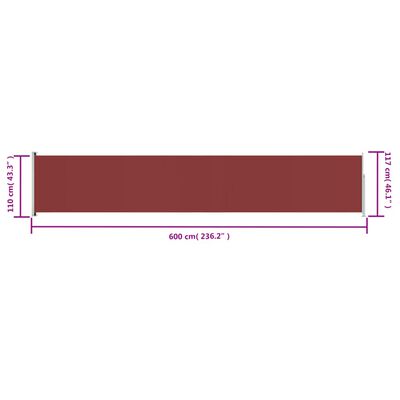 vidaXL Auvent latéral rétractable de patio 117x600 cm Rouge