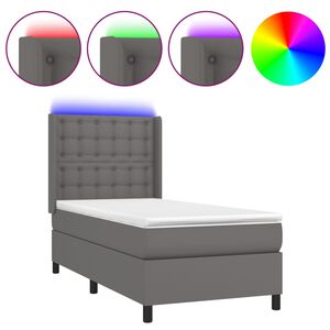 vidaXL Sommier &agrave; lattes de lit matelas LED Gris 90x200 cm Similicuir