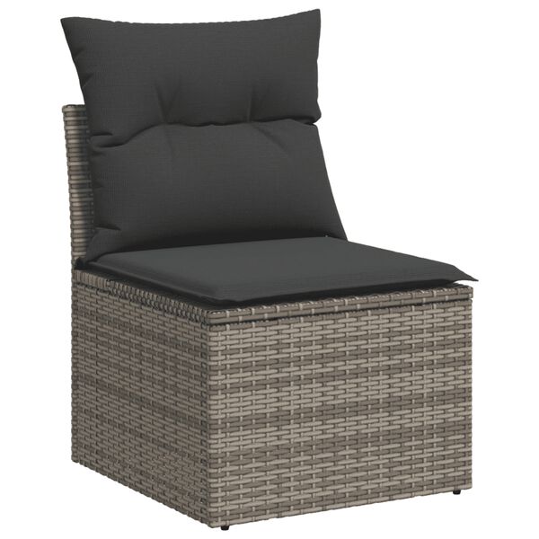 vidaXL Salon de jardin avec coussins 12 pcs gris r&eacute;sine tress&eacute;e