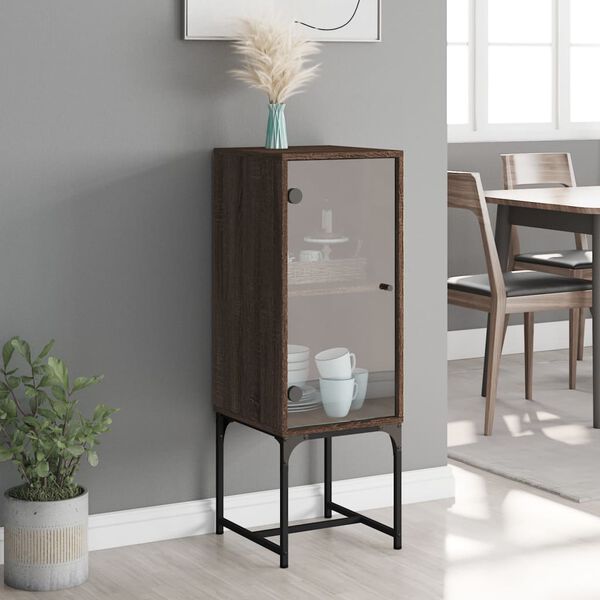 vidaXL Armoire lat&eacute;rale avec porte en verre ch&ecirc;ne marron 35x37x100 cm