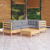 vidaXL Salon de jardin 5 pcs avec coussins gris bois de pin