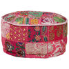 vidaXL Pouf rond en coton en patchwork fait à la main 40 x 20 cm Rose