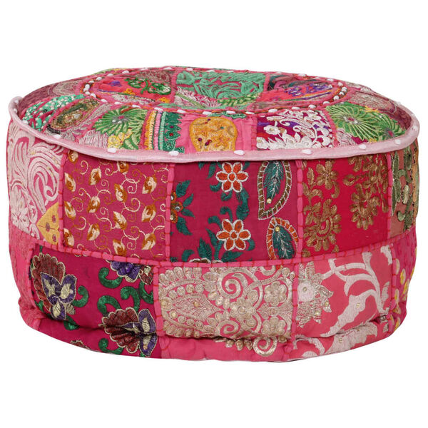 vidaXL Pouf rond en coton en patchwork fait à la main 40 x 20 cm Rose