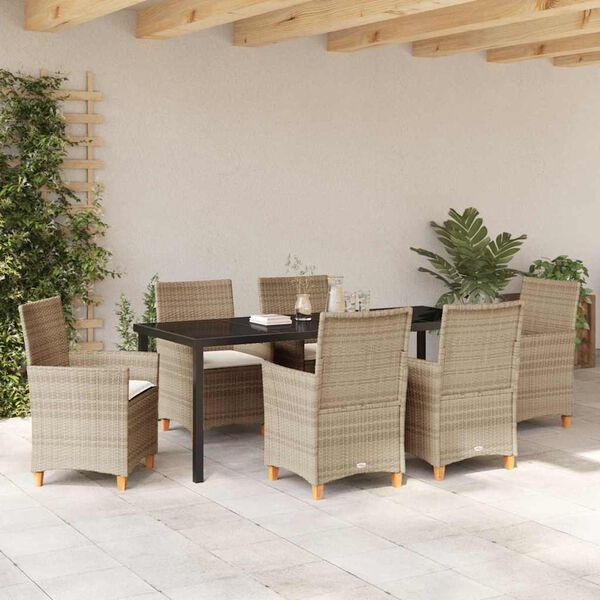 vidaXL Ensemble de salle &agrave; manger pour jardin 7 pcs Beige polyrotin