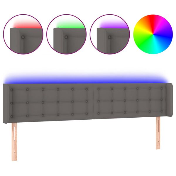 vidaXL T&ecirc;te de lit &agrave; LED Gris 163x16x78/88 cm Similicuir