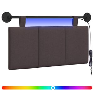 vidaXL T&ecirc;te de lit suspendue Avec lumi&egrave;re LED Marron fonc&eacute; Tissu
