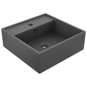 vidaXL Lavabo carr&eacute; &agrave; trop-plein Gris fonc&eacute; mat 41x41 cm C&eacute;ramique