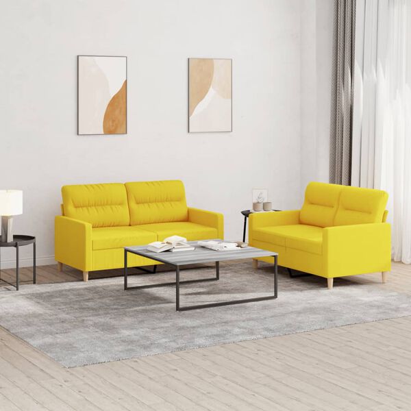 vidaXL Ensemble de canap&eacute;s 2 pcs avec coussins Jaune clair Tissu
