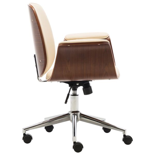 vidaXL Chaise de bureau Cr&egrave;me Bois courb&eacute; et similicuir