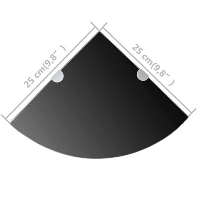 vidaXL Étagères d'angle 2 pcs et supports chromés Verre Noir 25x25 cm