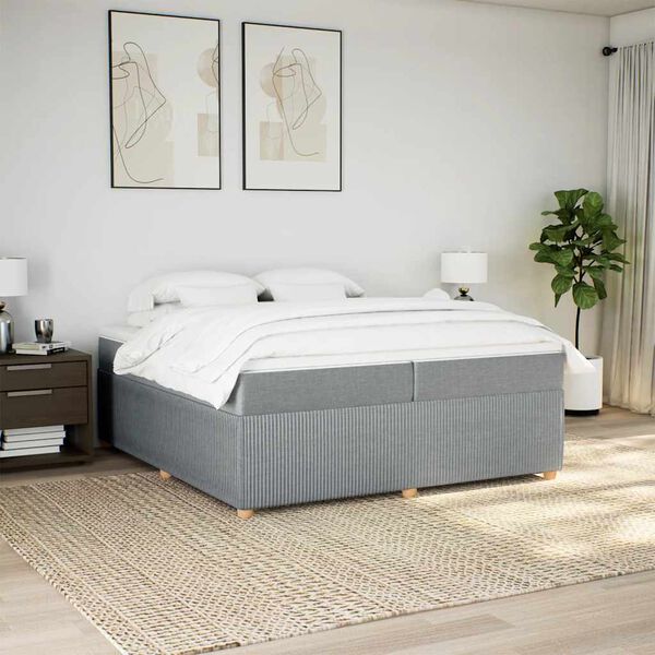 vidaXL Sommier &agrave; lattes de lit avec matelas Gris clair 200x200cm Tissu