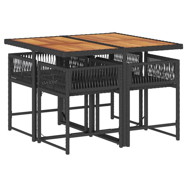 vidaXL Ensemble à manger de jardin coussins 5pcs Noir Résine tressée