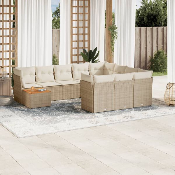 vidaXL Salon de jardin 11 pcs avec coussins beige r&eacute;sine tress&eacute;e