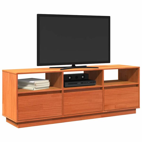 vidaXL Meuble TV cire marron 140x37x50 cm bois pin massif