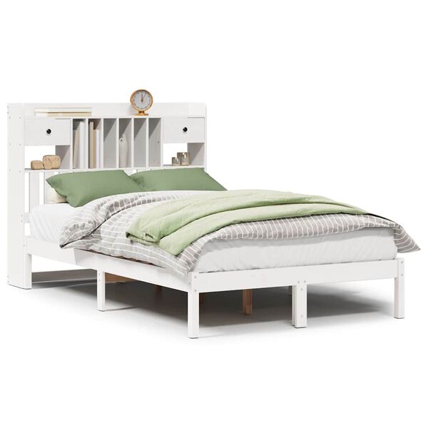vidaXL Lit bibliothèque sans matelas blanc 135x190 cm bois pin massif