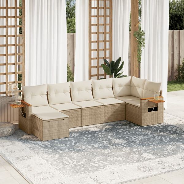 vidaXL Salon de jardin avec coussins 7 pcs beige r&eacute;sine tress&eacute;e