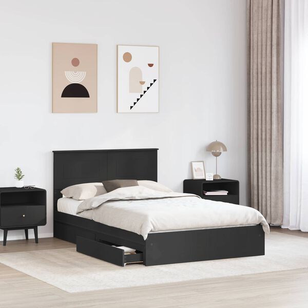 vidaXL Lit de Rangement Noir 135 x 190 cm Bois d'ing&eacute;nierie